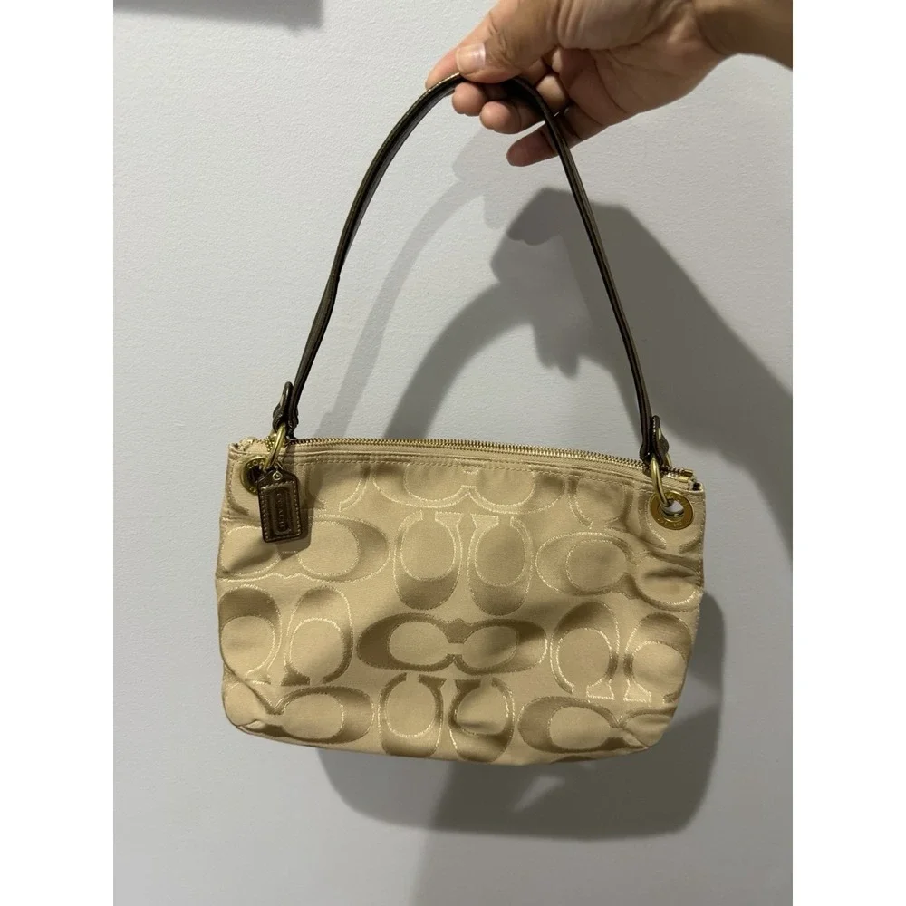 Coach Gold Tan Brown Poppy Signature Sateen Shoulder Bag 18980 Purse F